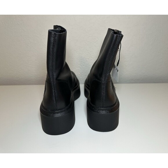 ZARA Women Chunky Black Leather Side Zip Moto Platform Boots US 6.5 EU‎ 37 NEW - Picture 3 of 12